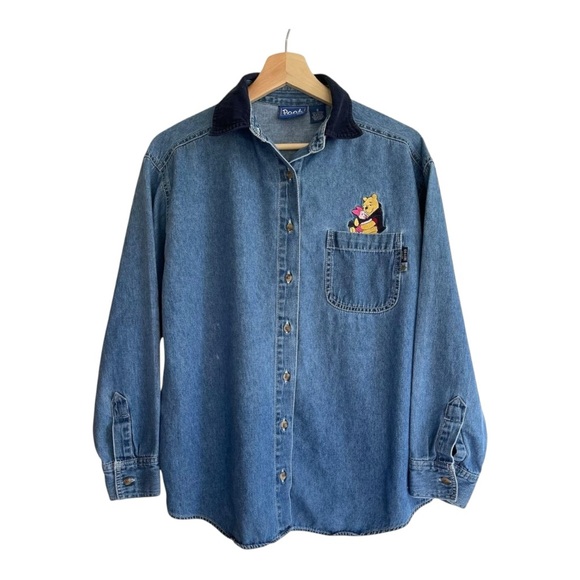 Disney Tops - Vintage Disney Embroidered Winnie the Pooh & Piglet Denim Button Down Shirt